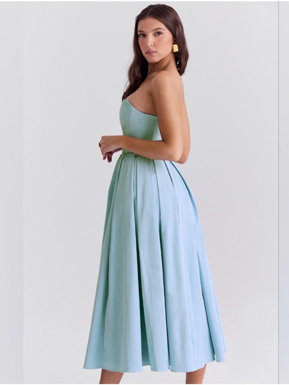 House of CB Audrey Tuscan Blue Midi Strapless Dress - Picture 3 of 7